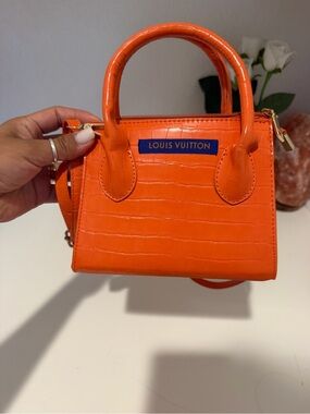 Designer inspired Orange Croc-Embossed Mini Top-Handle Bag LV